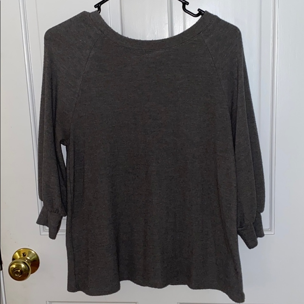 Charcoal gray sweater with tie back